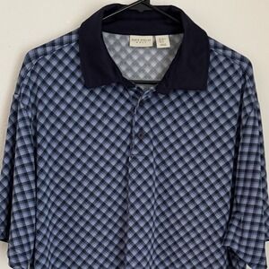 Rorie Whelan Men's XL Performance Golf Polo Blue Diamond‎ Pattern Plaid